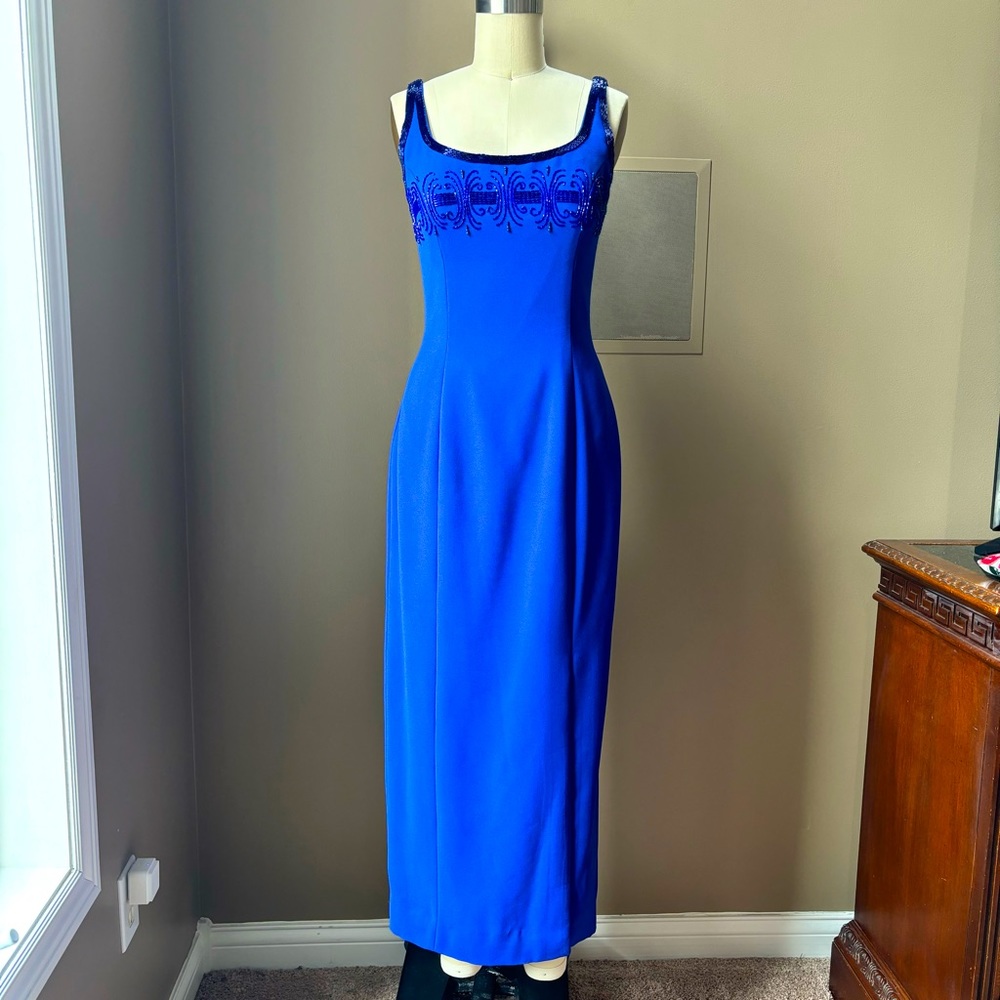 Precious Formals VTG 90s Blue Formal/Prom/Party Beaded Dress Sz 4 - Picture 2 of 15